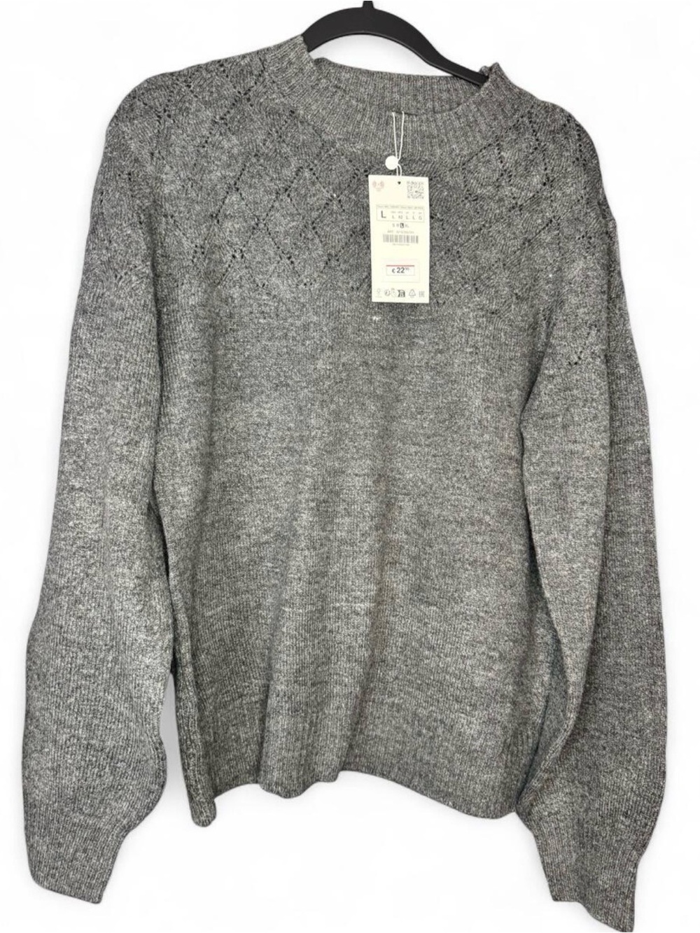 Zara Gray Knit Cowl-Neck Sweater